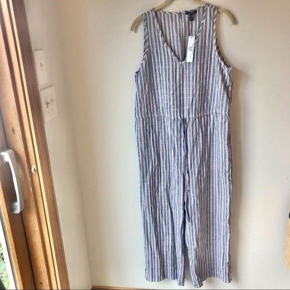 Anthropologie Jumpsuit Drew Striped Crop Wide Leg Cotton Keyhole Pockets Nwt